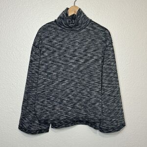 Free People Sweater XS Black White Mock Neck Distressed Relaxed Boho Lagenlook